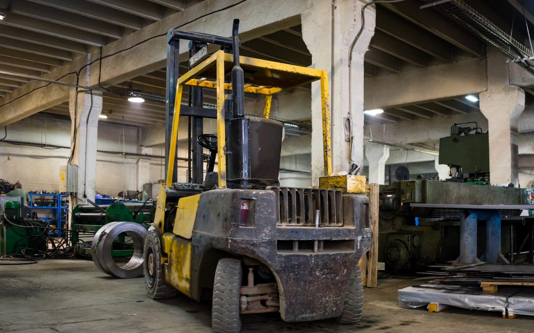forklift parked inside an industrial hall