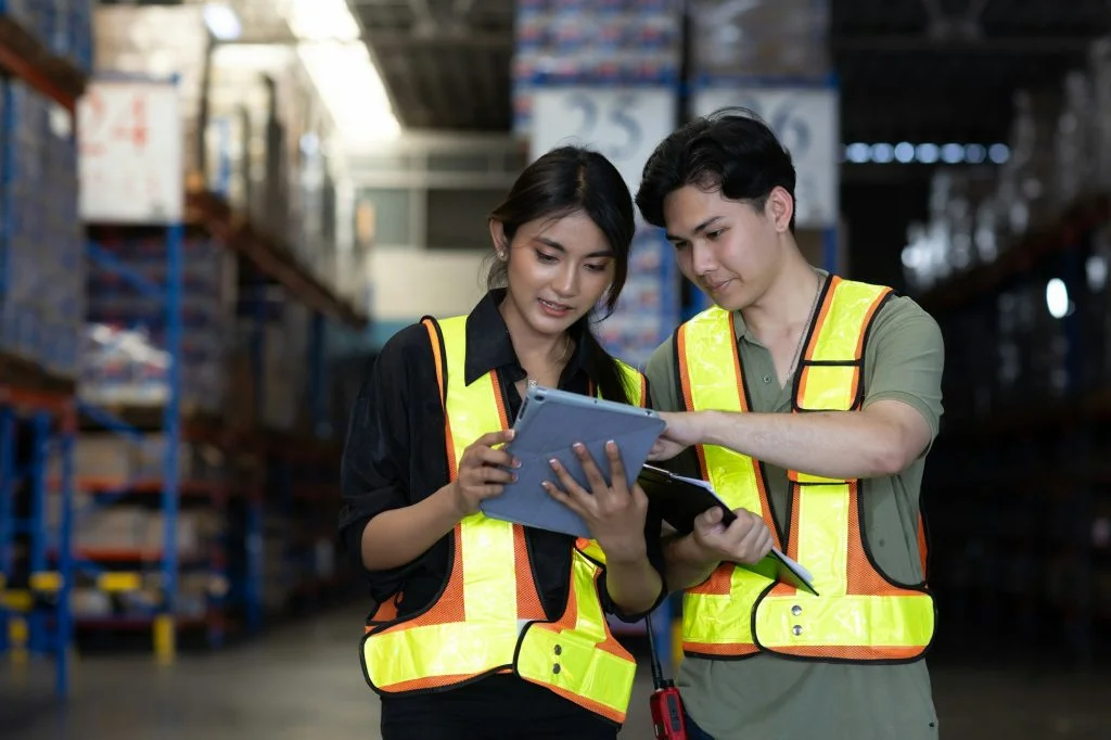 Warehouse worker working in warehouse storage.